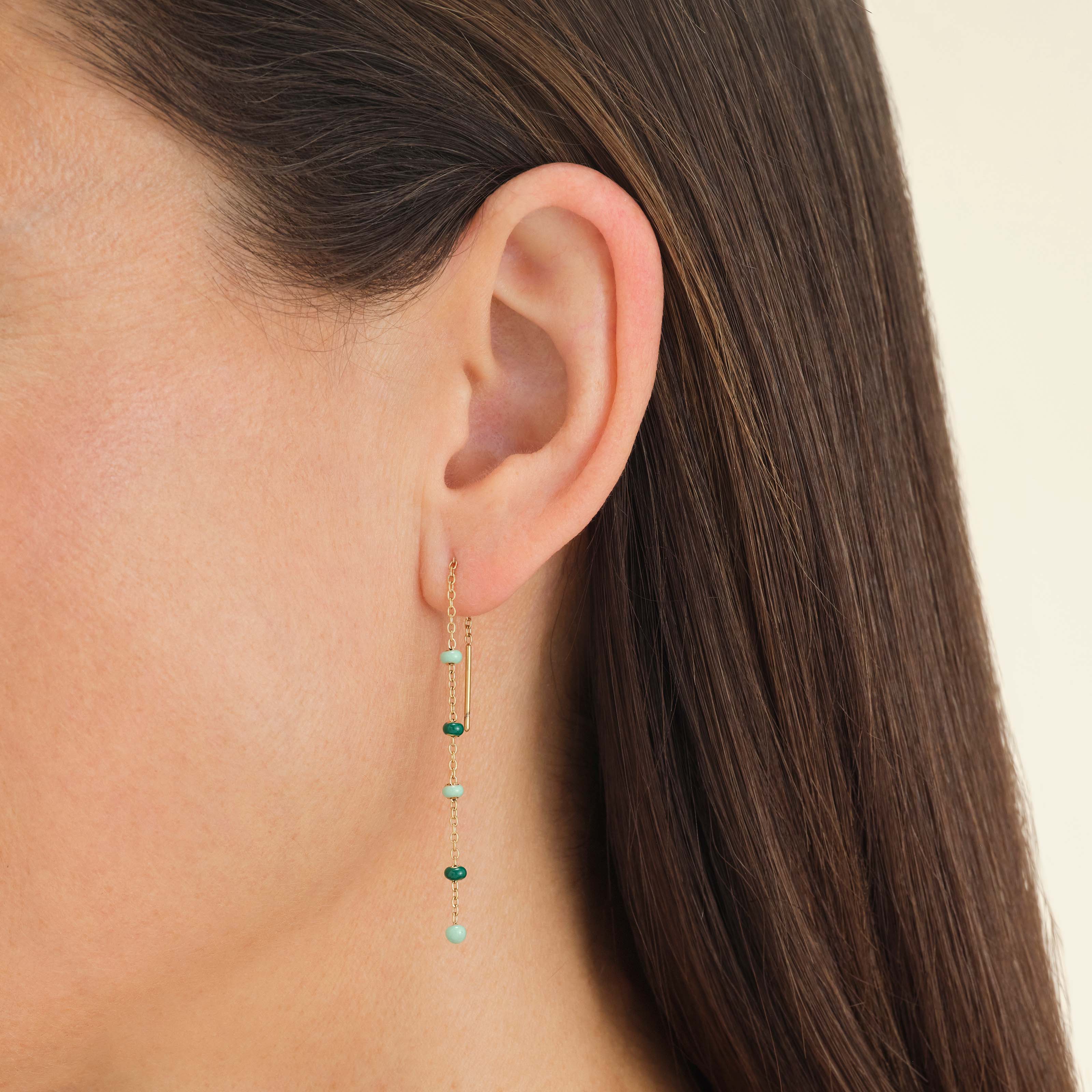 Emerald Dotted Threader Earrings - Image 2